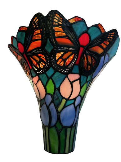 Aplique de Pared Media Luna Tiffany con mariposas, multicolor