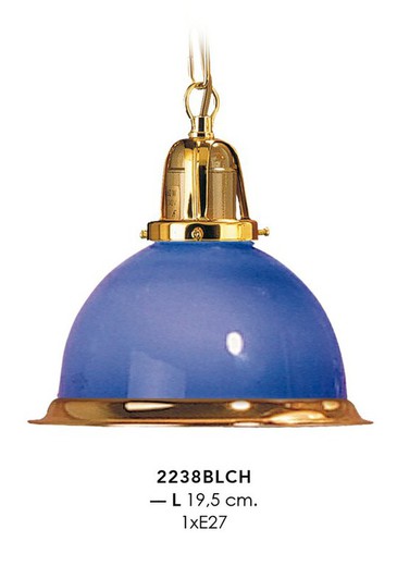 Pendente a soffitto con catena in cristallo blu e finiture in oro vintage Artistar