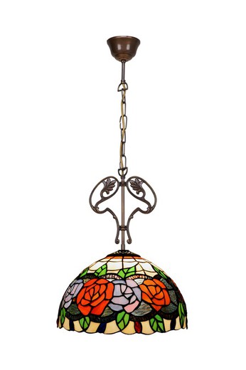 Suspension de plafond avec chaîne et décoration en fonte avec abat-jour Tiffany
