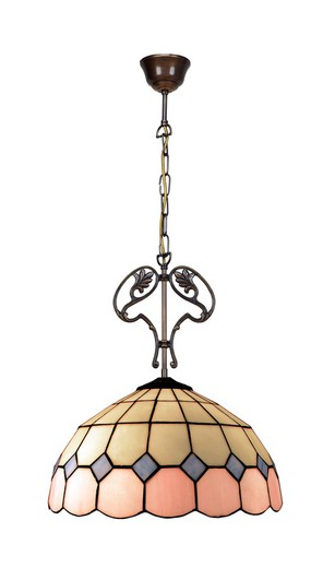 Deckenanhänger mit Kette und Dekoration aus Gusseisen mit Tiffany-Lampenschirm