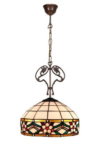 Deckenanhänger mit Kette und Dekoration aus Gusseisen mit Tiffany-Lampenschirm