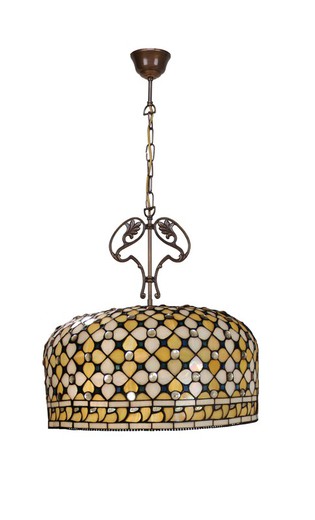 Pendente a soffitto con catena e decoro in ghisa con paralume Serie Tiffany Queen d.45cm