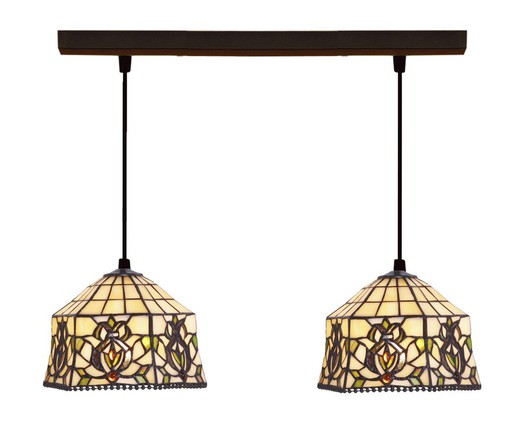 Deckenanhänger mit zwei Lampenschirmen Tiffany Series Hexa d.20cm