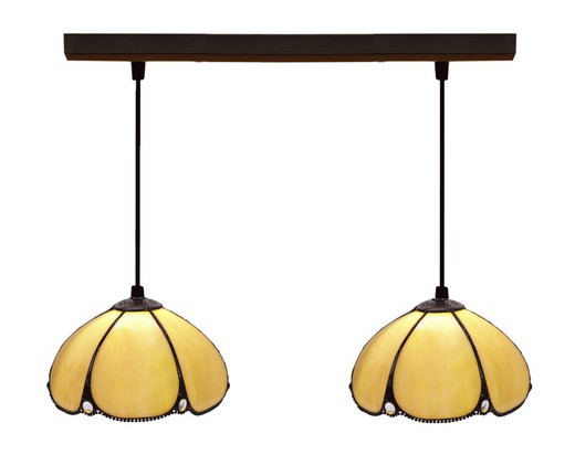 Deckenanhänger mit zwei Lampenschirmen Tiffany Serie Virginia D.20cm