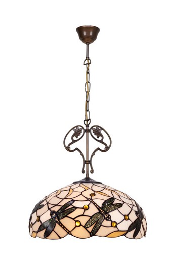 Suspension de plafond de plus grand diamètre 45cm avec chaîne et ornement en fonte Série Tiffany Pedrera