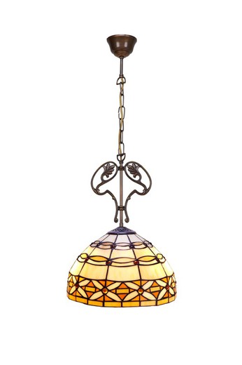 Colgante de techo mediano diámetro 30cm  con cadena y adorno fundición Tiffany Serie Marfíl