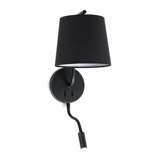 Luminária de parede BERNI preta com leitor de LED Faro