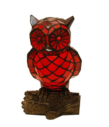 Lampada Tiffany Owl Colore Rosso-Rosso Tiffany e Luce