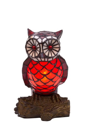 Lampada Tiffany Owl Colore Tiffan Rosso e Alta Luce 30cm