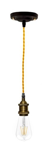 Hanging Lamp Yellow Braided Cable Lampholder Brass Laes