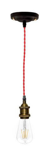 Pendant Lamp Red Braided Cable Lampholder Brass Laes