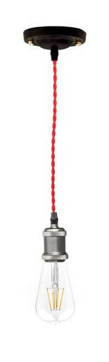 Suspension Lampe Douille De Câble Rouge Tressé Argent Laes