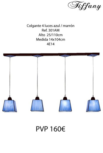 Pendelleuchte mit 4 tiffanyblauen Lampenschirmen