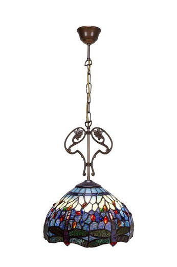 Lampada a sospensione con ornamento Tiffany diametro 30cm Belle Epoque Serie Tiffany e Luce