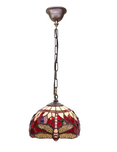 Lampada a Sospensione con Catena Tiffany Serie Belle Rouge Diametro 20cm Tiffany e Luce