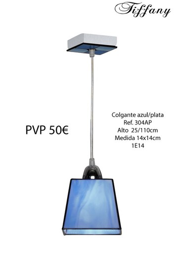 Lámpara colgante con pantalla Tiffany color azul