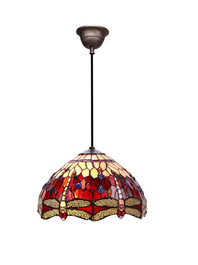 Lámpara Colgante de techo con cable Tiffany Serie Belle Rouge Diámetro 30cm Tiffan y Luz