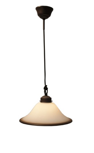 Hanging lamp in painted glass and brown trim Tennessee Series dia.30cm