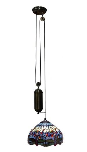 Lámpara Colgante Tiffany de techo sube y baja con poleas Serie Belle Epoque d.30cm