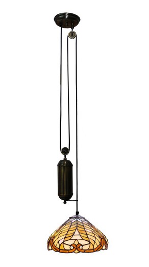 Lámpara Colgante Tiffany de techo sube y baja con poleas Serie Dalí d.30cm