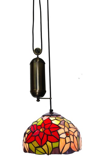 Lámpara Colgante Tiffany de techo sube y baja con poleas Serie Güell d.30cm