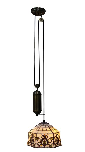 Lámpara Colgante Tiffany de techo sube y baja con poleas Serie Hexa d.30cm