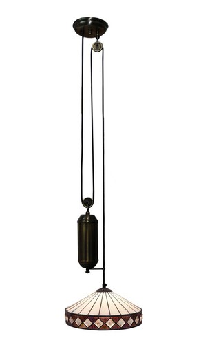 Lámpara Colgante Tiffany de techo sube y baja con poleas Serie Ilumina d.30cm