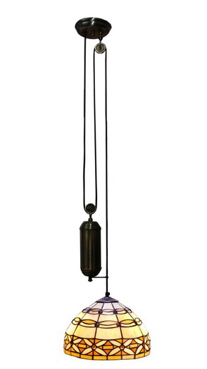 Lámpara Colgante Tiffany de techo sube y baja con poleas Serie Marfíl d.30cm