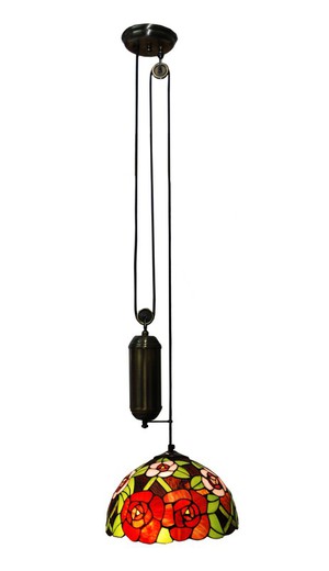 Lámpara Colgante Tiffany de techo sube y baja con poleas Serie New York d.30cm