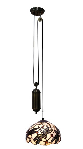 Lámpara Colgante Tiffany de techo sube y baja con poleas Serie Pedrera d.30cm