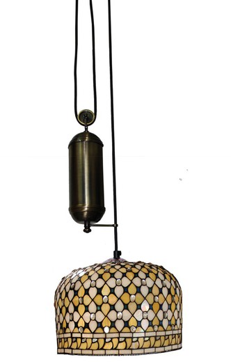 Lámpara Colgante Tiffany de techo sube y baja con poleas Serie queen d.30cm