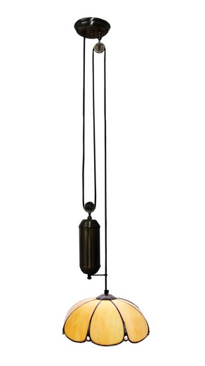 Lámpara Colgante Tiffany de techo sube y baja con poleas Serie Virginia d.30cm