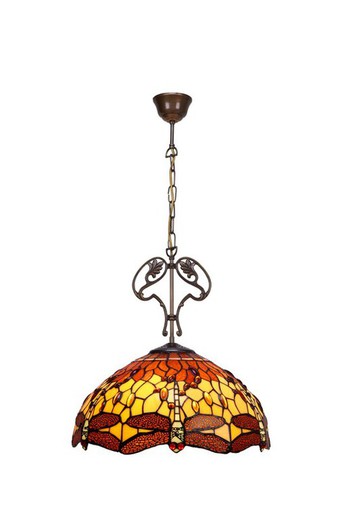 Lampada a Sospensione Tiffany Serie Belle Amber Diametro 41cm Tiffany e Luce