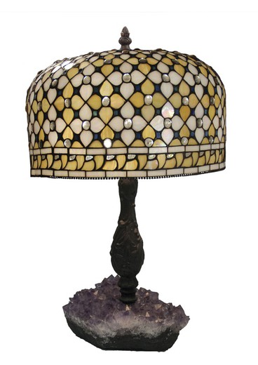 Lámpara de mesa con piedra Amatista Serie Queen diámetro 30cm