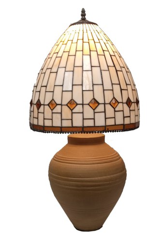 Lámpara de mesa Tiffany con montura de jarrón de barro de La Bisbal d.40cm