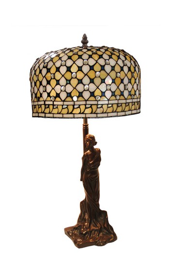 Lampe de table Tiffany série Queen avec base en bronze