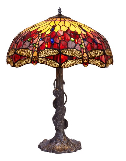 Lampada da Tavolo albero con foglie Tiffany Serie Belle Rouge Diametro 54cm Tiffan e Luce