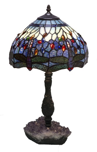 Lámpara De Sobremesa base con cuarzo amatista Tiffany Serie Belle Epoque Diámetro 30cm Tiffan y Luz