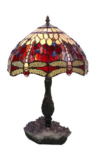 Lampe de Table Base avec quartz améthyste Série Tiffany Belle Rouge Diamètre 30cm Tiffan and Light