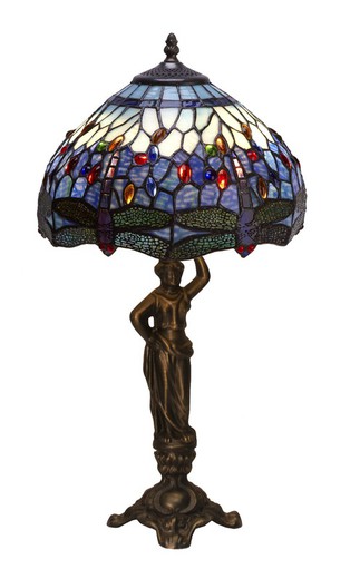 Lámpara De Sobremesa base con figura esclava Tiffany Serie Belle Epoque Diámetro 30cm Tiffan y Luz
