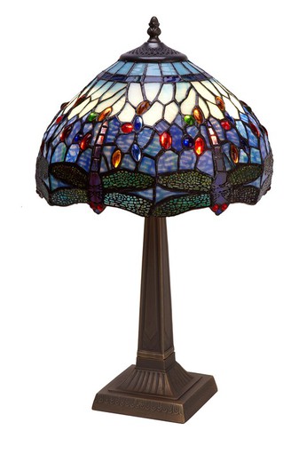 Lampada da Tavolo Base di forma quadrata Tiffany Serie Belle Epoque Diametro 30cm Tiffany e Luce