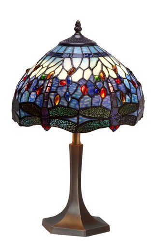 Lampada da Tavolo Base di forma esagonale Tiffany Serie Belle Epoque Diametro 30cm Tiffany e Luce