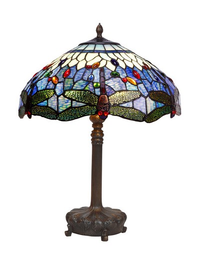 Lámpara De Sobremesa base elevada con soportes Tiffany Serie Belle Epoque Diámetro 40cm Tiffan y Luz