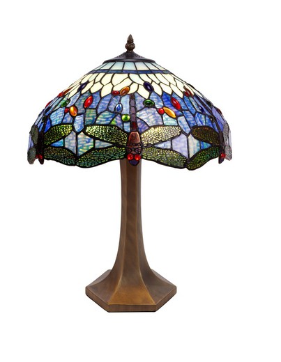 Tischlampe sechseckige Basis Tiffany Serie Belle Epoque Durchmesser 40cm Tiffan und Licht