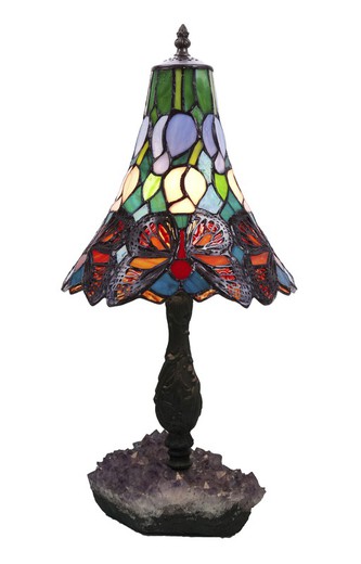 Lámpara de sobremesa con base de piedra amatista Serie Butterfly d.25 de "Tiffan y luz"