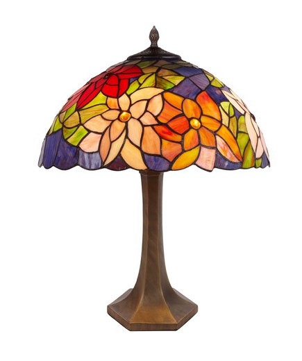 Lámpara De Sobremesa con base hexagonal Tiffany Serie Guell Diámetro 40cm Tiffan y Luz