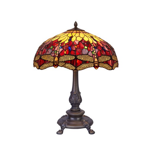 Lampe de table cadre haut avec supports Tiffany Série Belle Rouge Diamètre 54cm Tiffan and Light
