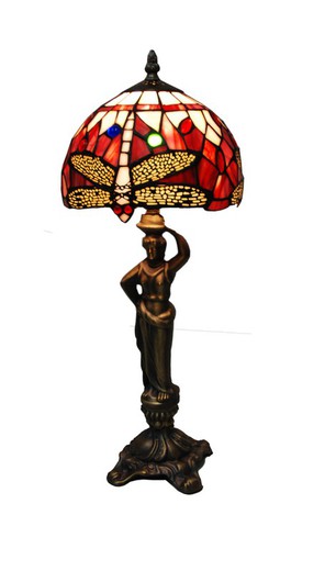 Lampe de table Série Belle Rouge base avec grande figure d'esclave Diamètre 20cm Tiffan and Light