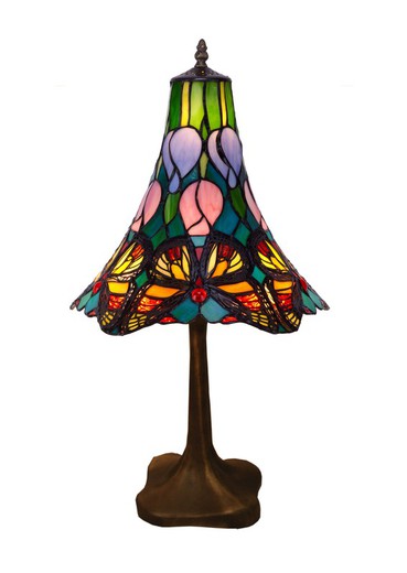 Tischleuchte Butterfly-Serie mit Eisensockel, 25cm Durchmesser Lampenschirm von „Tiffan and Light“