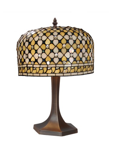 Lampe de table Tiffany avec base arhexagonale Queen Series Diamètre 30cm Tiffan and Light certificat original verre opalin moderniste américain de haute qualité